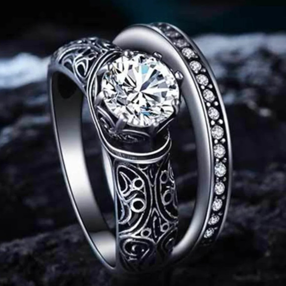 💥 Trendy Gems Macro Pave Pattern Cubic Carved Vintage Ring for Women, EVGG1415 - Picture 1 of 7